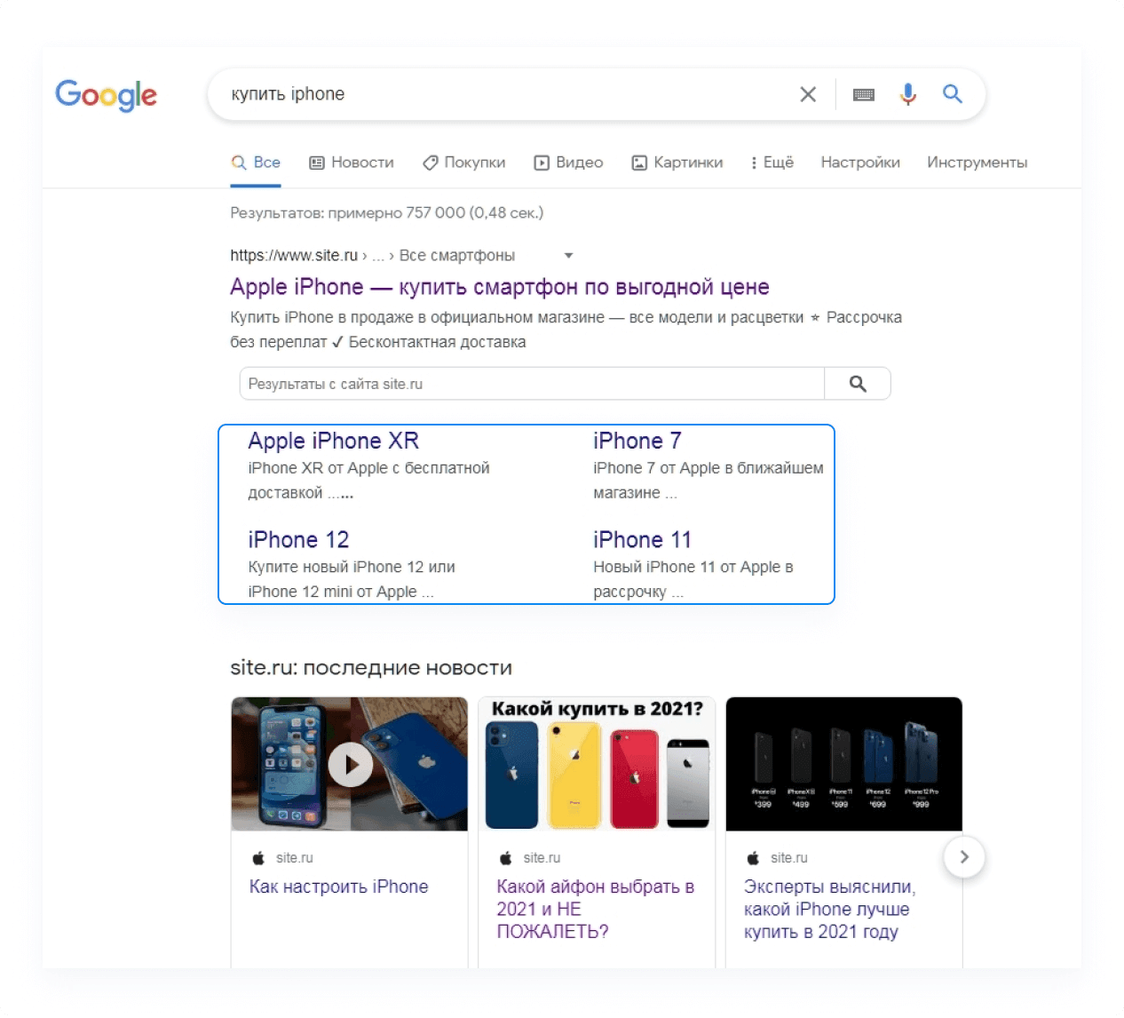 Выигрышное отображение в поиске
