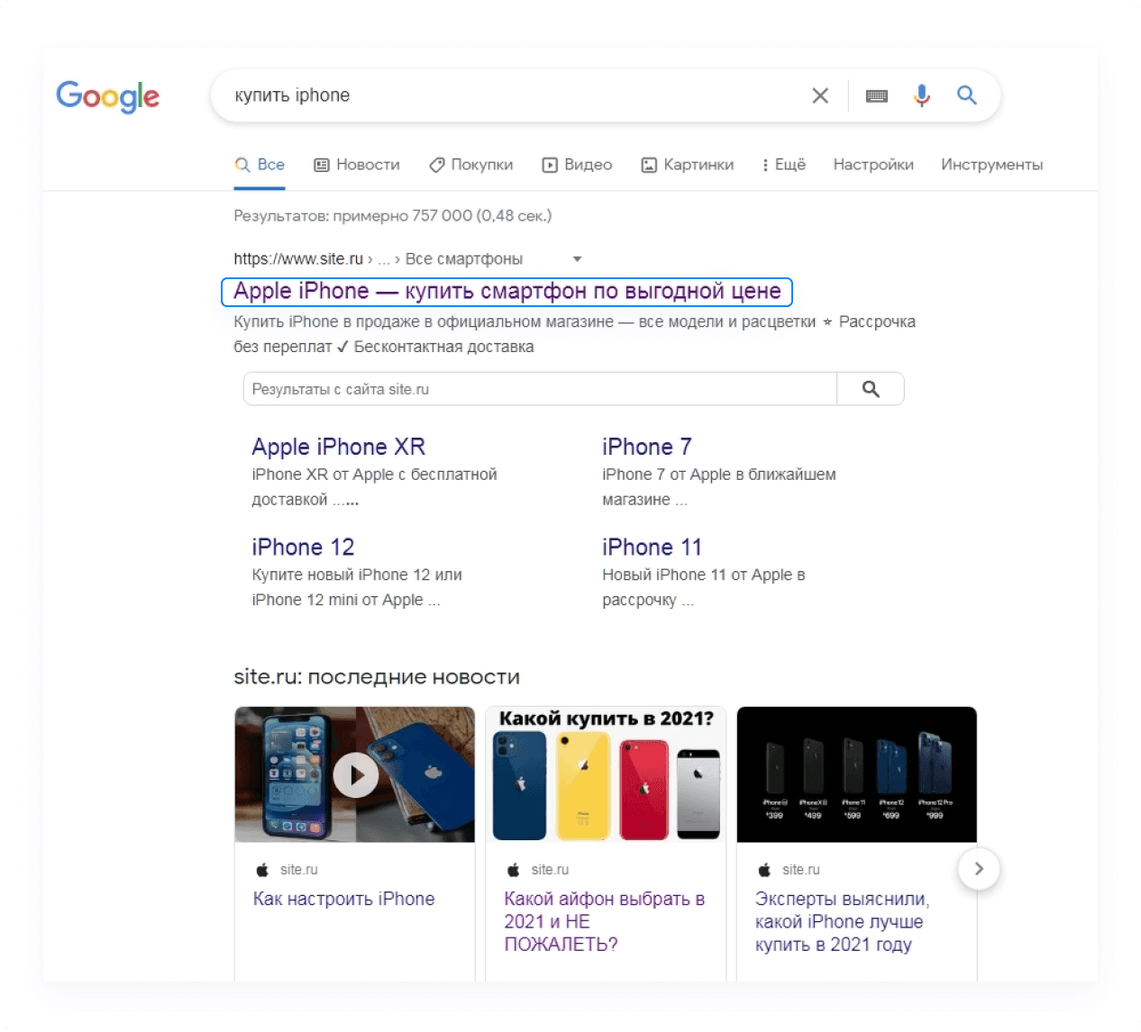 Выигрышное отображение в поиске